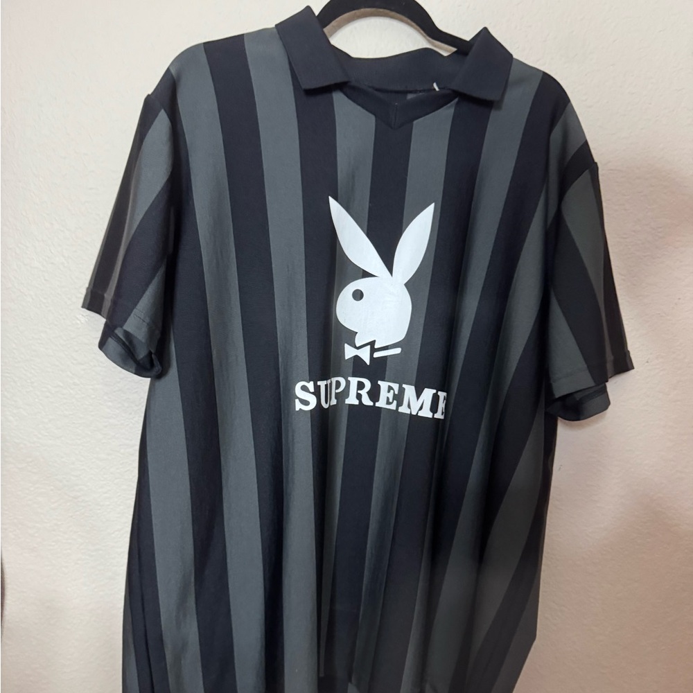 Supreme Black and Gray Striped Polo